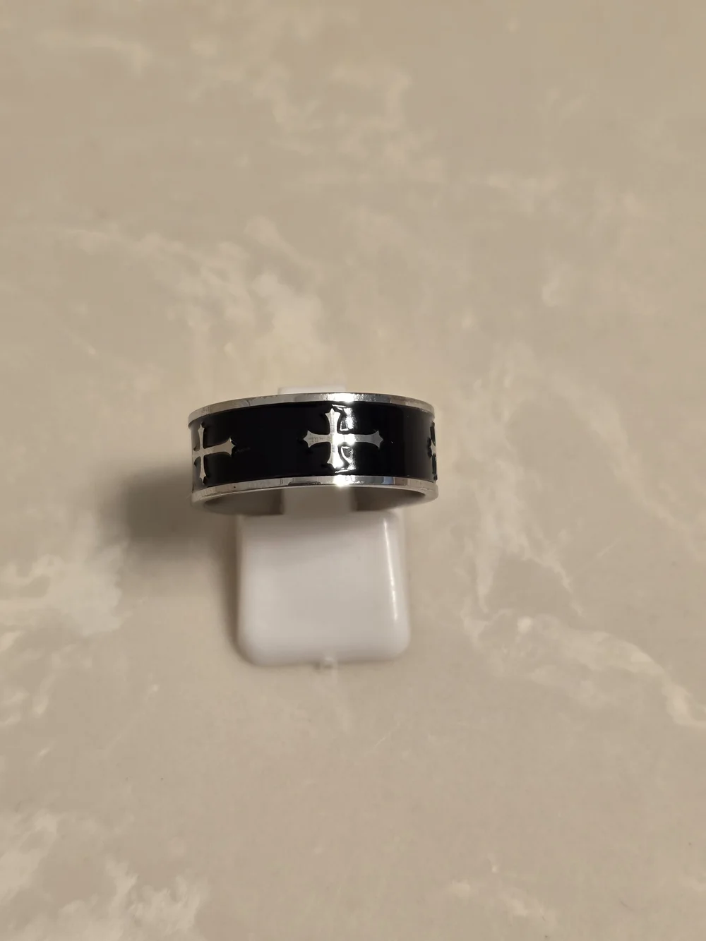 Black Stainless Steel Cross Inlay Ring for Men Size 8